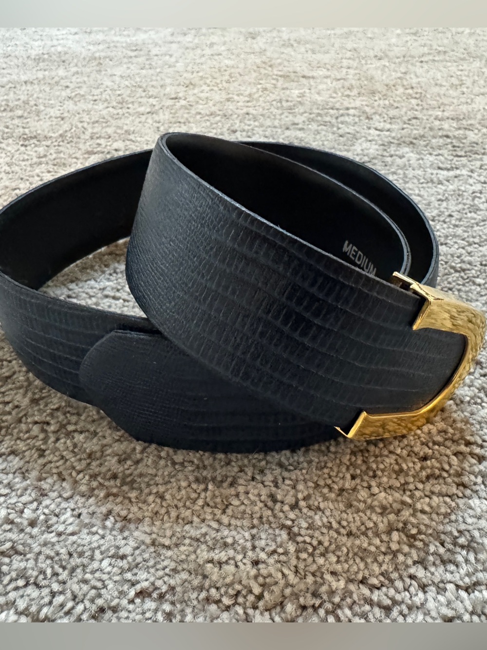 Vintage Cipriani Navy Lizard Leather Belt with Gold Horseshoe Buckle Med - Picture 3 of 7